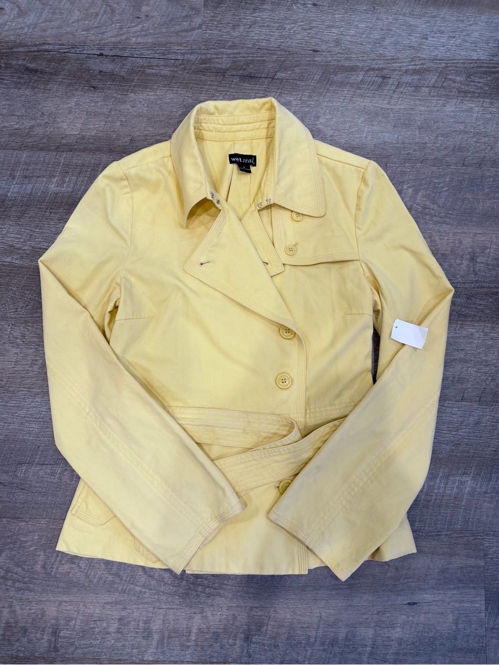 NWT Vintage Wet Seal Y2K Pastel Yellow Cropped Trench Coat Jacket Belted Size M